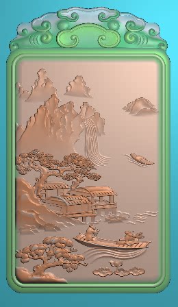 热销山水浮雕图_仿古山水牌029 玉雕 精雕 木雕 牙雕 石雕 浮雕 灰度