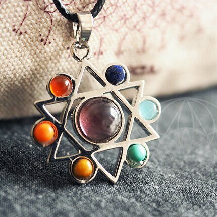 天然水晶脉轮吊坠 七星能量阵平衡疗愈石 剑形灵摆项链打坐冥想_7折