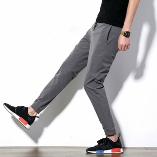 春季男裤子松紧弹力系带休闲裤男士韩版修身潮2018新款运动束脚裤