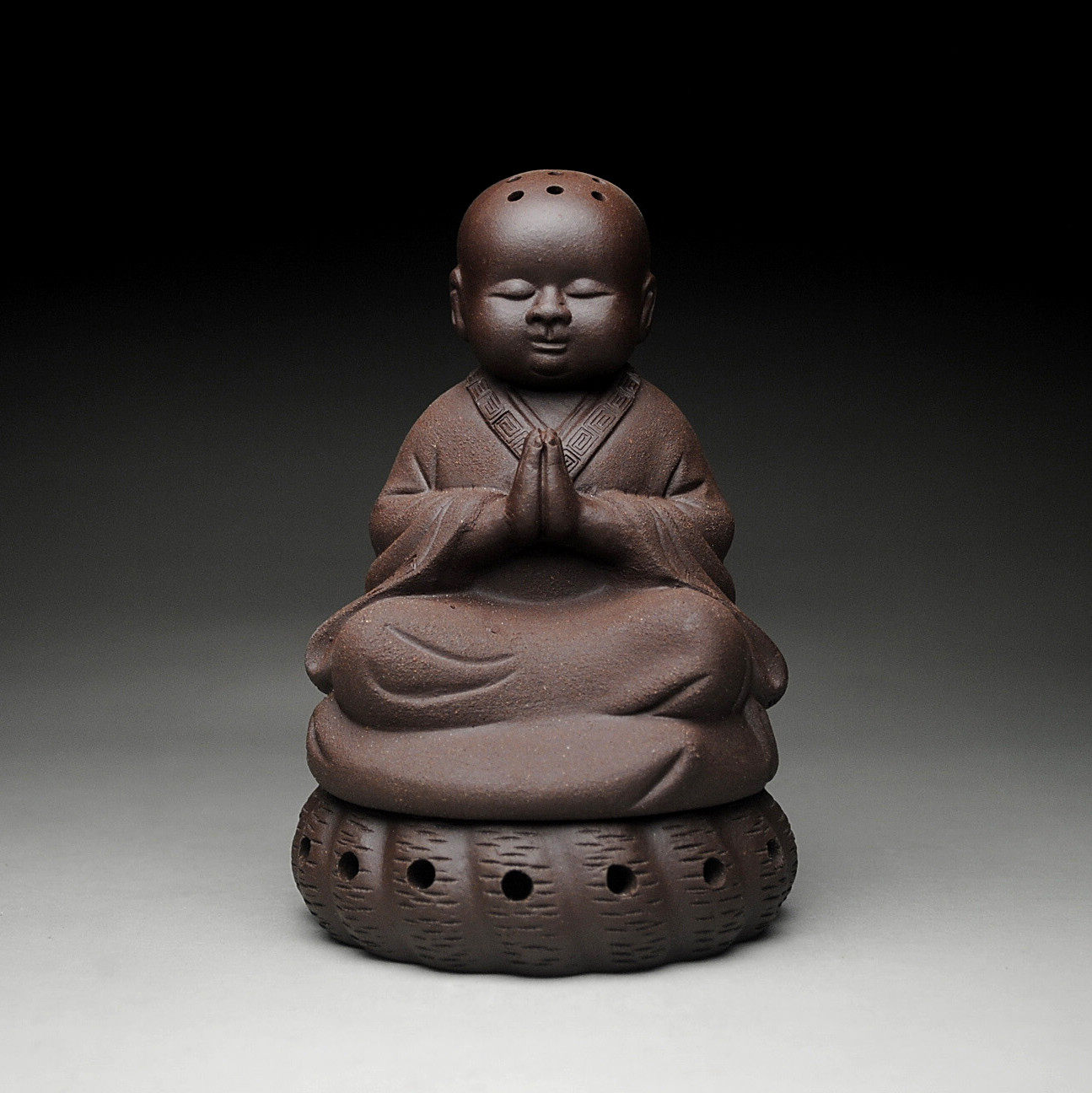 宜人陶宜兴紫砂手工原矿紫泥香炉许愿小和尚香熏炉 盘香佛具摆件