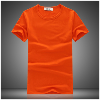 纯棉日系橙色t恤短袖男橘色橘红色半袖桔色糖果亮色体恤修身衣服