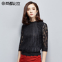 尚都比拉2016春装新款女装淑女甜美显瘦百搭花边中袖上衣蕾丝衫潮
