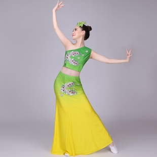 蔻淘傣族舞蹈服装演出服成人女肚皮舞包臀孔雀舞长款鱼尾裙表演服