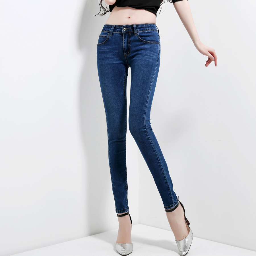 2017秋装新款女士中腰牛仔裤女春夏小脚铅笔裤子女裤