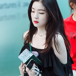 裴珠泫irene同款黑色吊带衫大领口露肩衬衫韩版女装上衣宽松显瘦