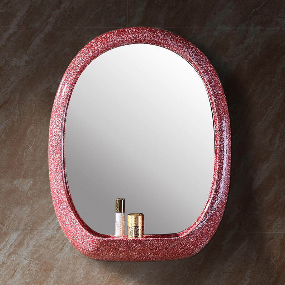 陶瓷复古浴室镜壁挂 厕所挂镜创意化妆镜 北欧卫生间仿古镜子贴