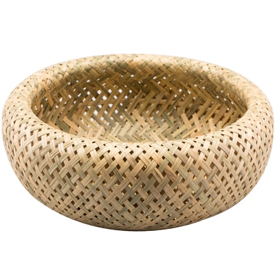 树可 双层编织竹片收纳篮桌面天然竹编工艺品圆形置物筐水果篮子