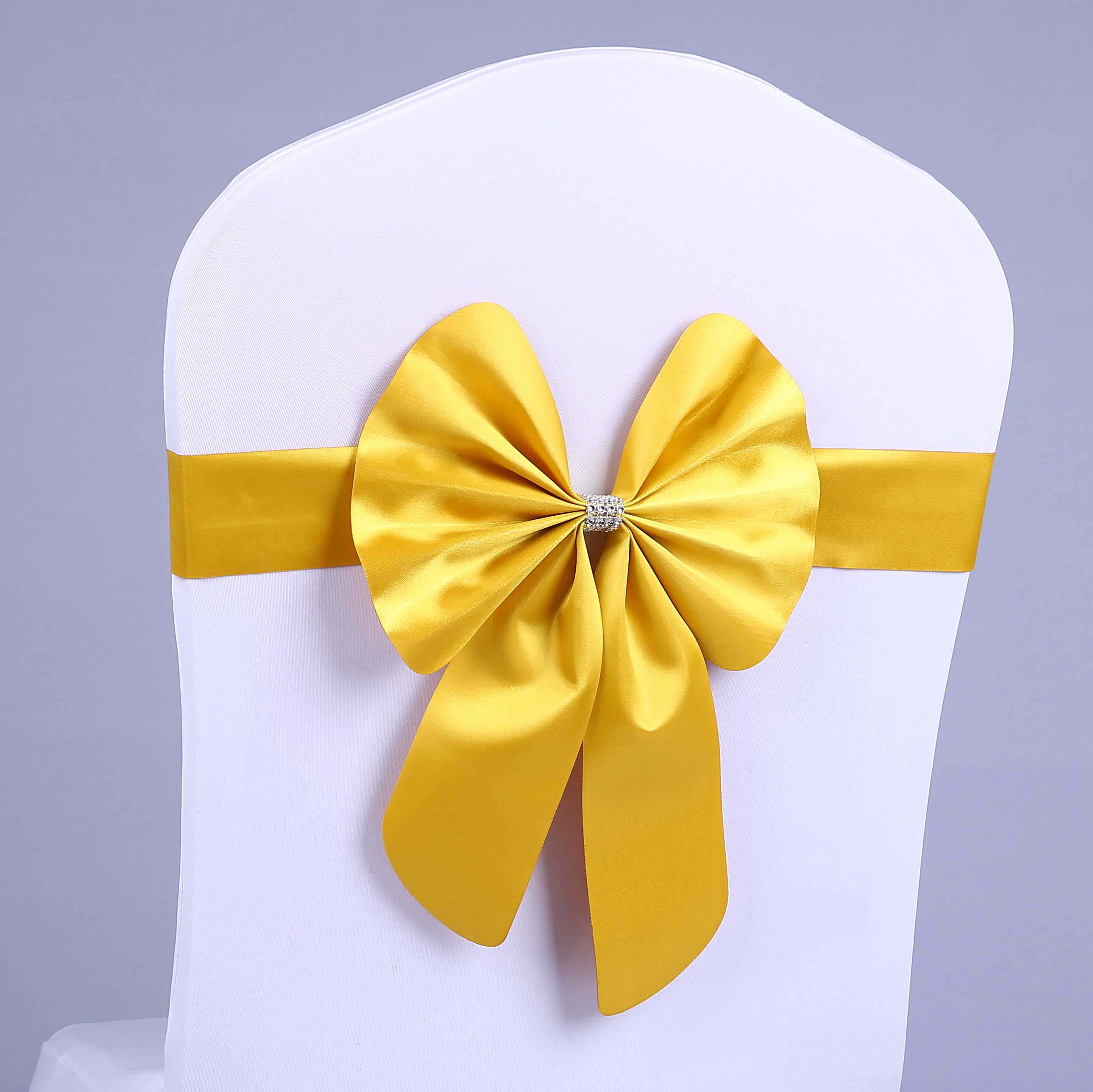 弹力椅套蝴蝶结酒店婚礼宴会椅子绑带婚庆免系椅背花装饰钻扣