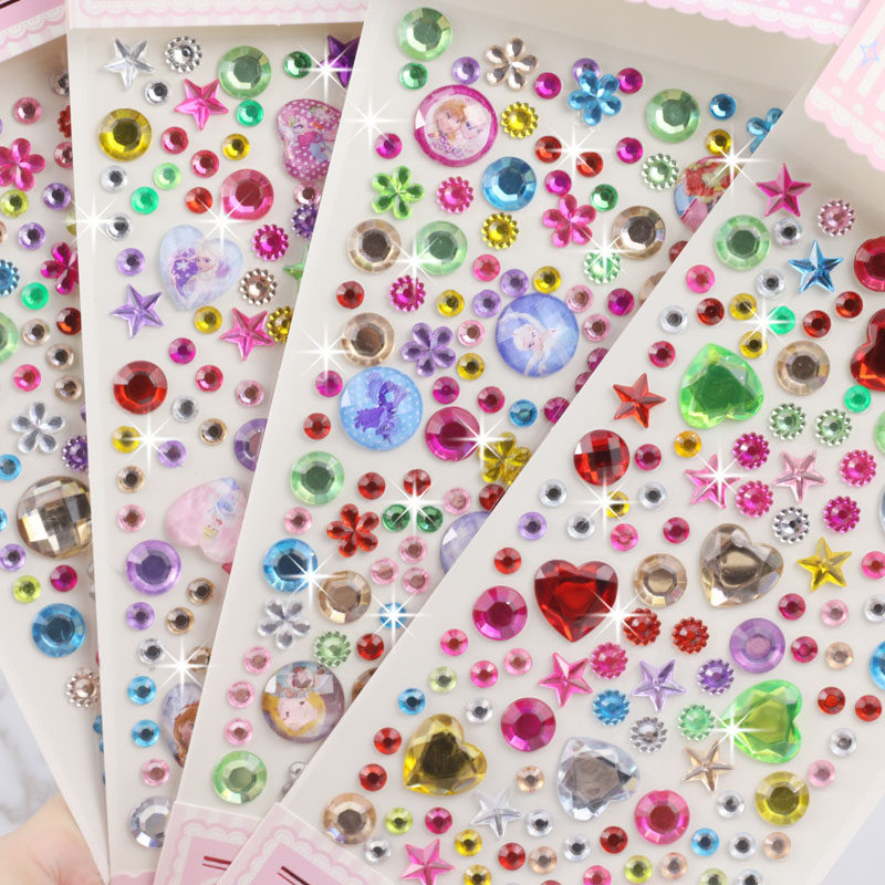 儿童宝石贴水钻贴钻石粘贴卡通手工贴带背胶贴画亚克力爱心贴纸