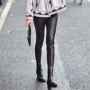 ZZ名品2015冬装新款欧美百搭弹力黑色拼缝皮裤长裤打底裤zh09073