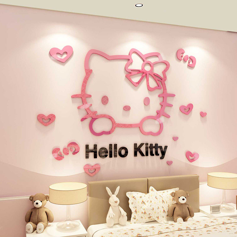 hellokitty女孩儿童房卧室墙贴3d立体少女心房间装饰墙壁墙上贴画