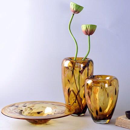 彩色玻璃花瓶 渐变色彩装饰品家居陈设家装家饰软装玻璃摆设客厅_7折