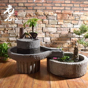 长嘴石磨流水组合老石碾子水景摆件石槽鱼缸装饰饭店别墅庭院家居