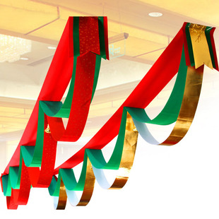 拉花 炫彩 波浪吊旗 圣诞装饰品 商场酒店节日气氛布置彩色挂旗拉花