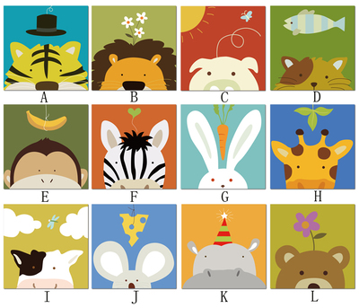 动物卡通无框画儿童房装饰画楼梯过道墙壁画 幼儿园走廊挂画版画