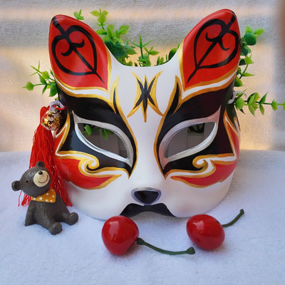 手工绘制塑料狐狸面具 万圣节漫展面具聚会自拍狐狸面具和风面具