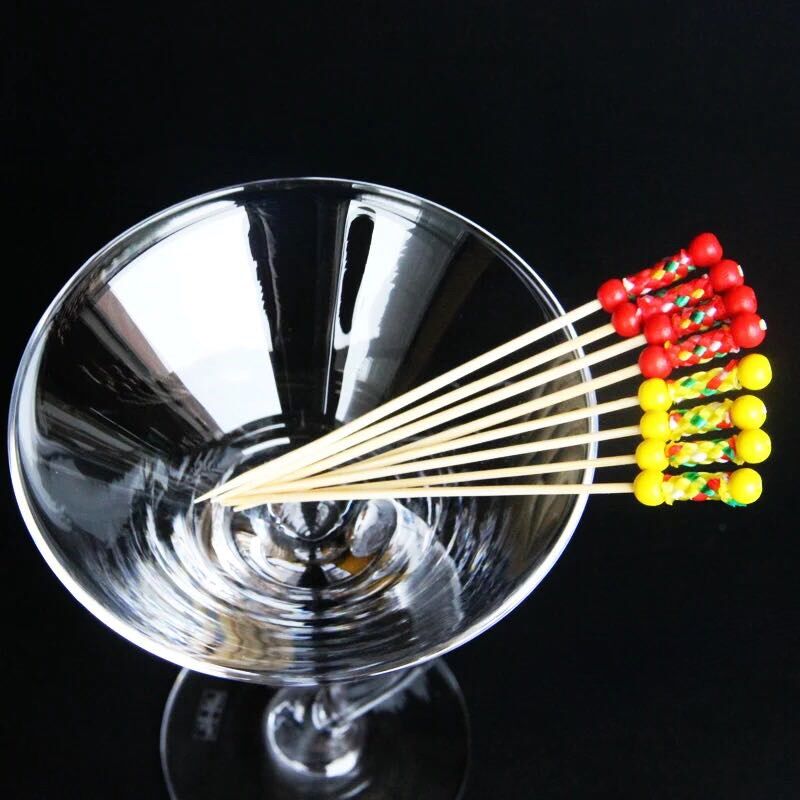 水果聚采 圆珠花布鸡尾酒签 竹签 鸡尾酒叉 马天尼签 鸡尾酒签1