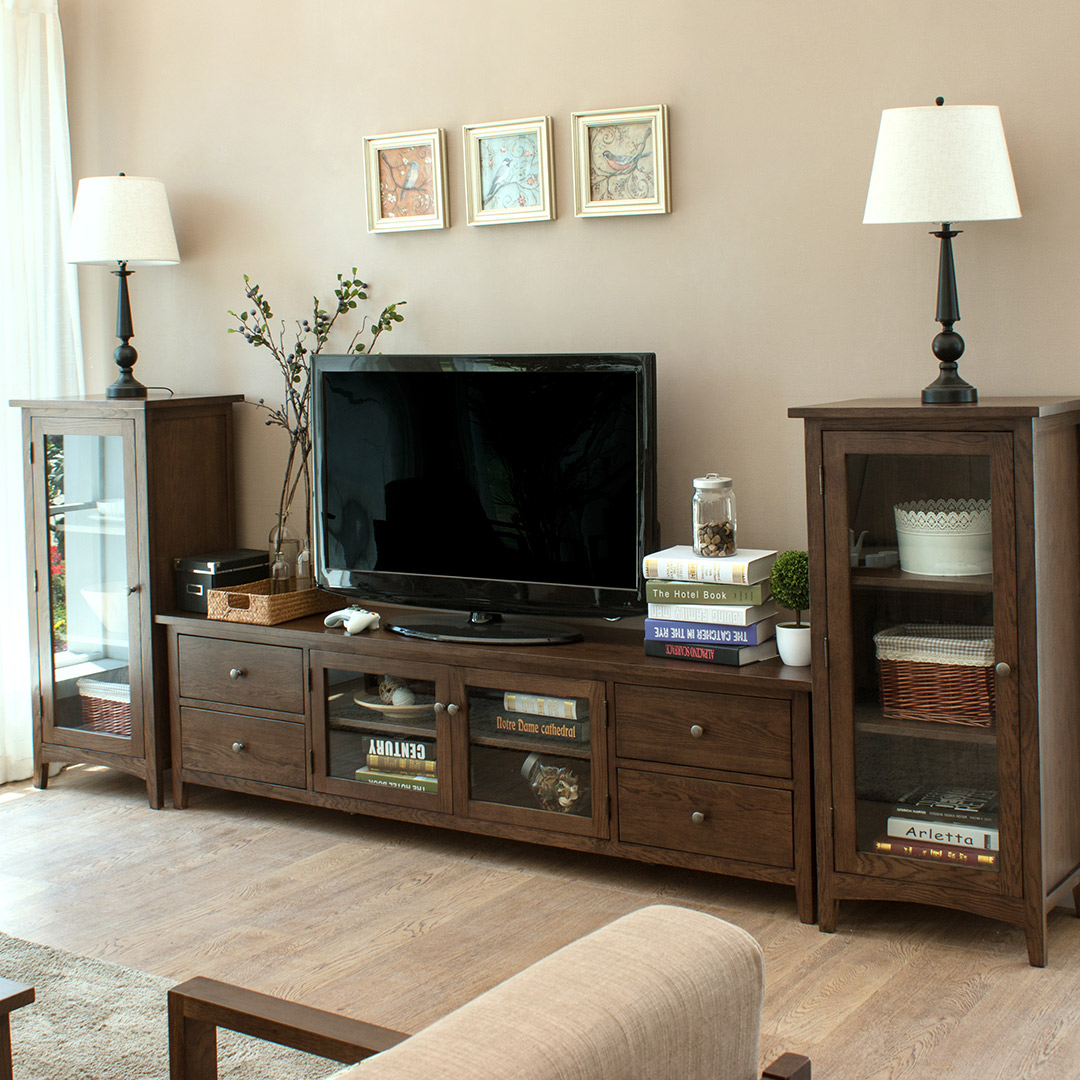 纯实木电视柜 1.8米白橡木2米电视柜地柜美式客厅简约现代家具