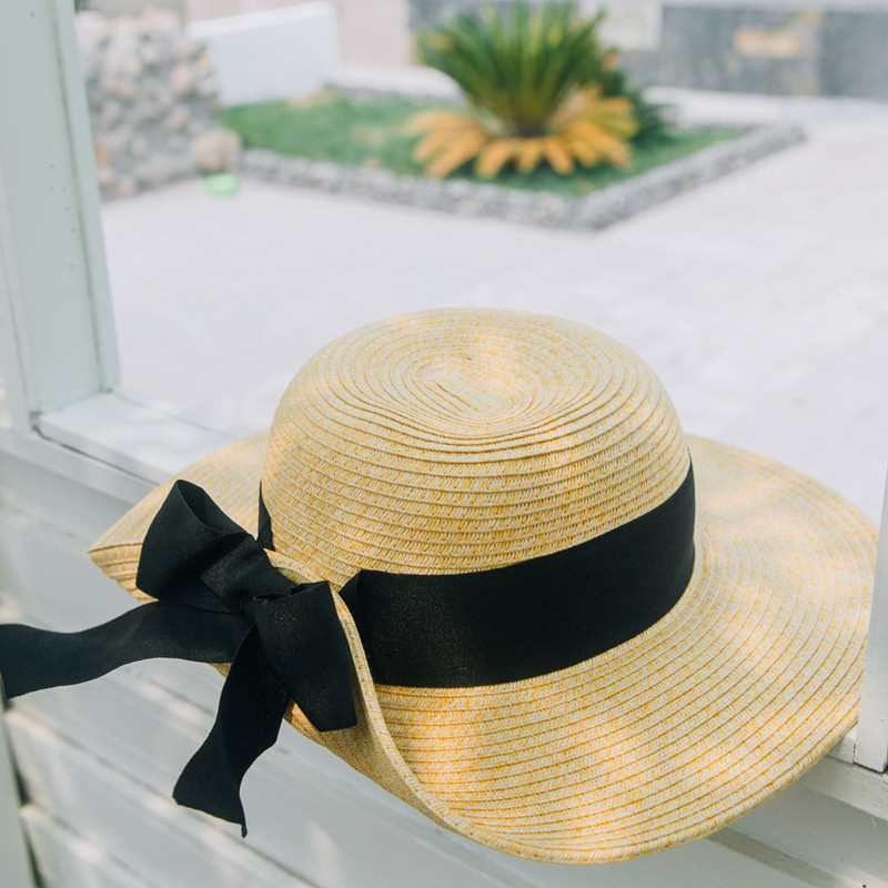西班牙o家夏季新款蝴蝶结宽檐草帽度假沙滩旅游防晒帽子