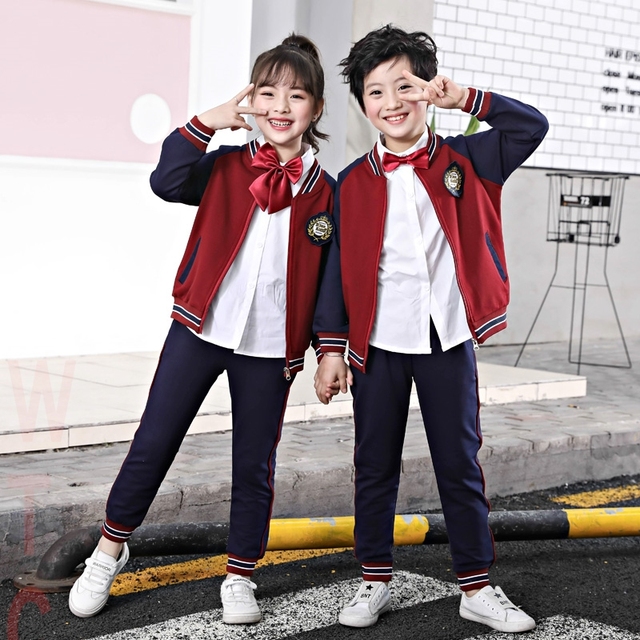 2019春秋季学院拉链衫深圳棉混纺布中学生中性套装小学生男校服