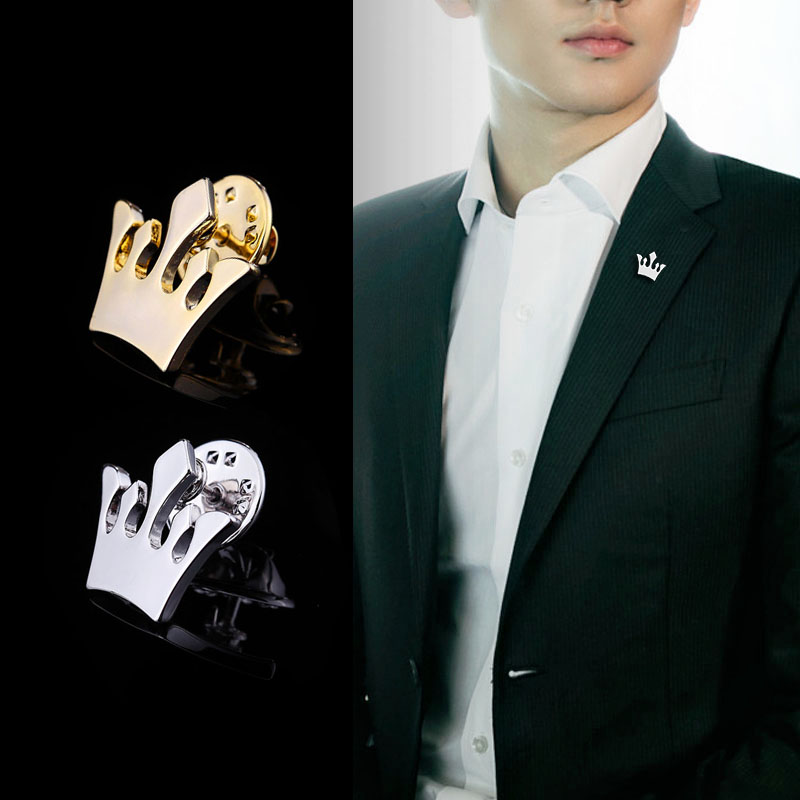 韩国西服胸针男复古胸花简约皇冠徽章高档西装领花别针衬衫领针扣