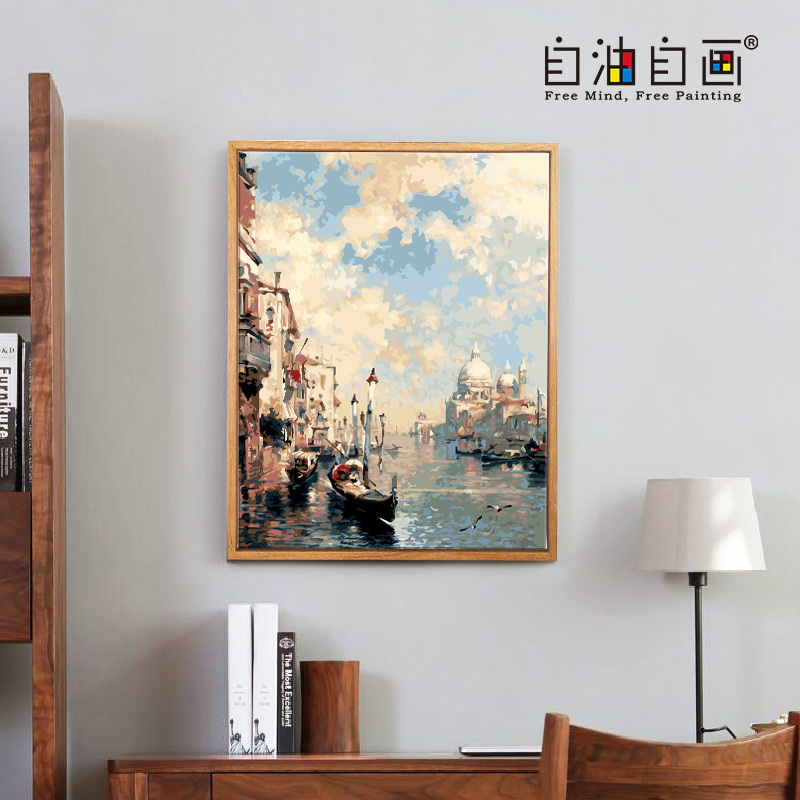 自油自画 美观大气实用简约木纹油画装饰装裱画框40cm