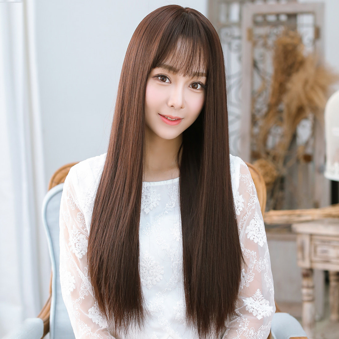 空气刘海 长直发假发 女 自然逼真人长直发 韩国清新薄刘海发型