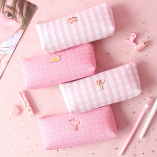 尼家文具化妆包少女心粉色笔袋可爱小清新学生文具袋大容量铅笔袋