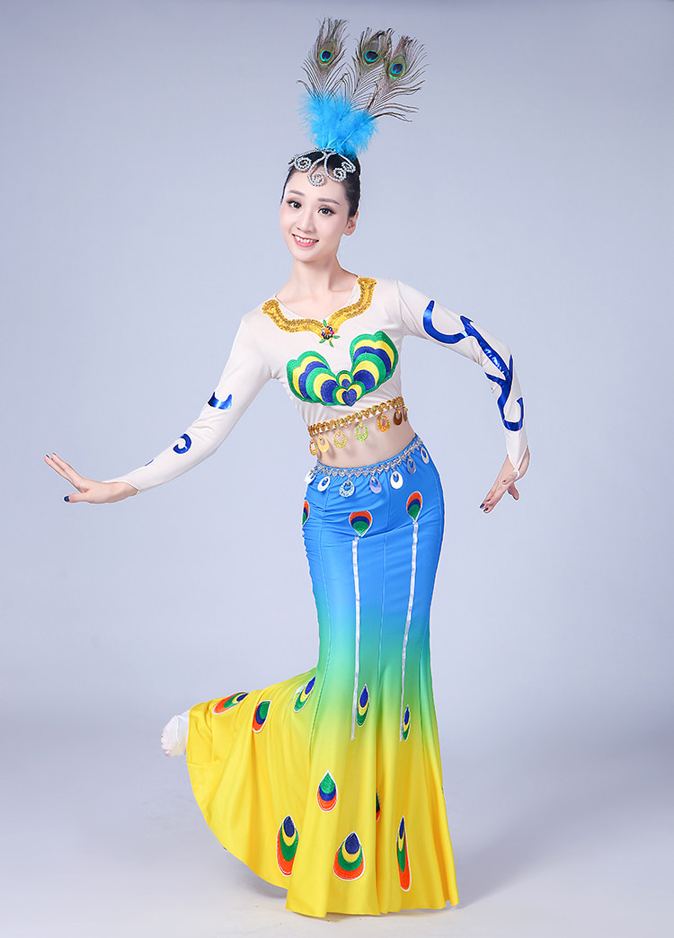 孔雀舞蹈服装鱼尾裙成人新款儿童傣族演出服女少数