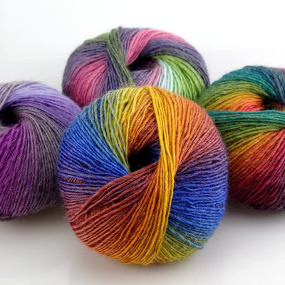 淘淘米彩虹毛线 长段染 手编 贵妇人披肩毛线 手工diy 渐变色彩色