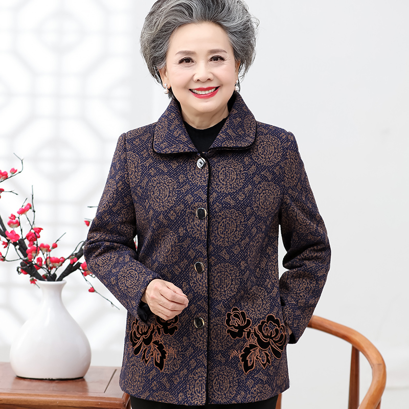 妈妈装春装外套短_妈妈装春装毛呢外套新款60岁中老年人女短款上衣70