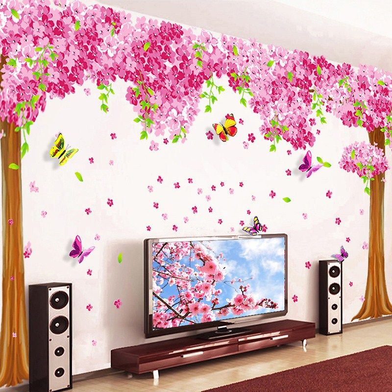 3d立体墙贴 浪漫 客厅_3d立体浪漫樱花墙贴纸卧室客厅电视背景墙纸