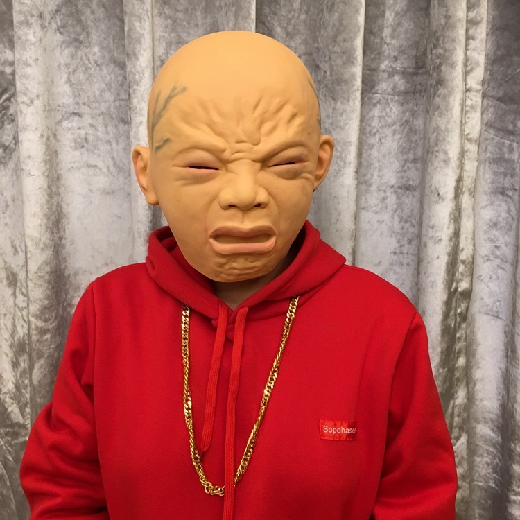 面具恐怖_万圣节哭脸头套面具男哭小孩面具派对恶搞怪乳胶恐怖套头