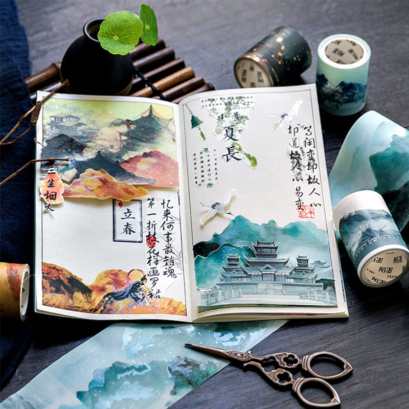 贴纸手帐 复古 中国风_忆长安古风和纸胶带特殊油墨款 中国风日记手帐