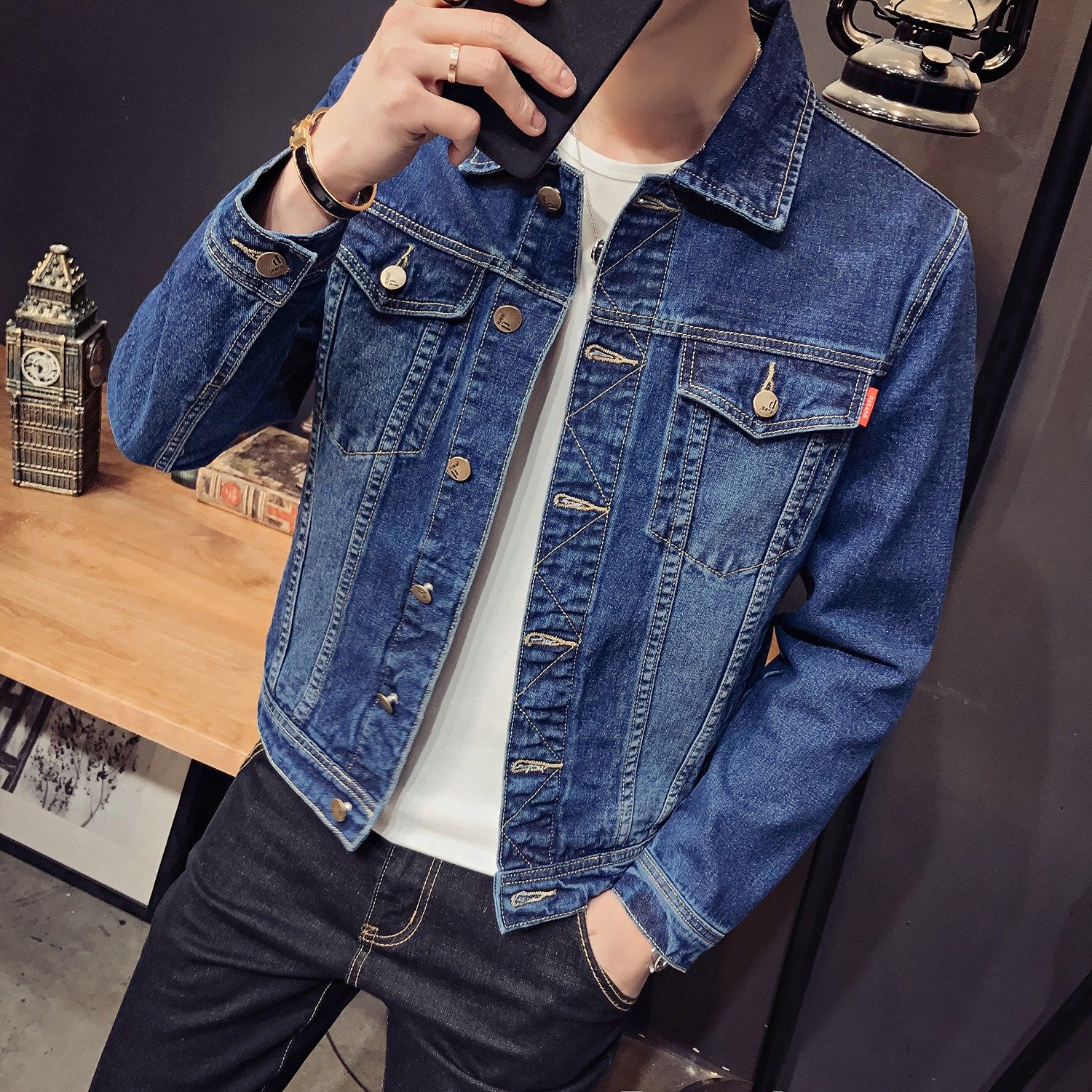 琪春季新款牛仔外套男大码韩版休闲帅气夹克男修身青年牛仔衣服优惠券