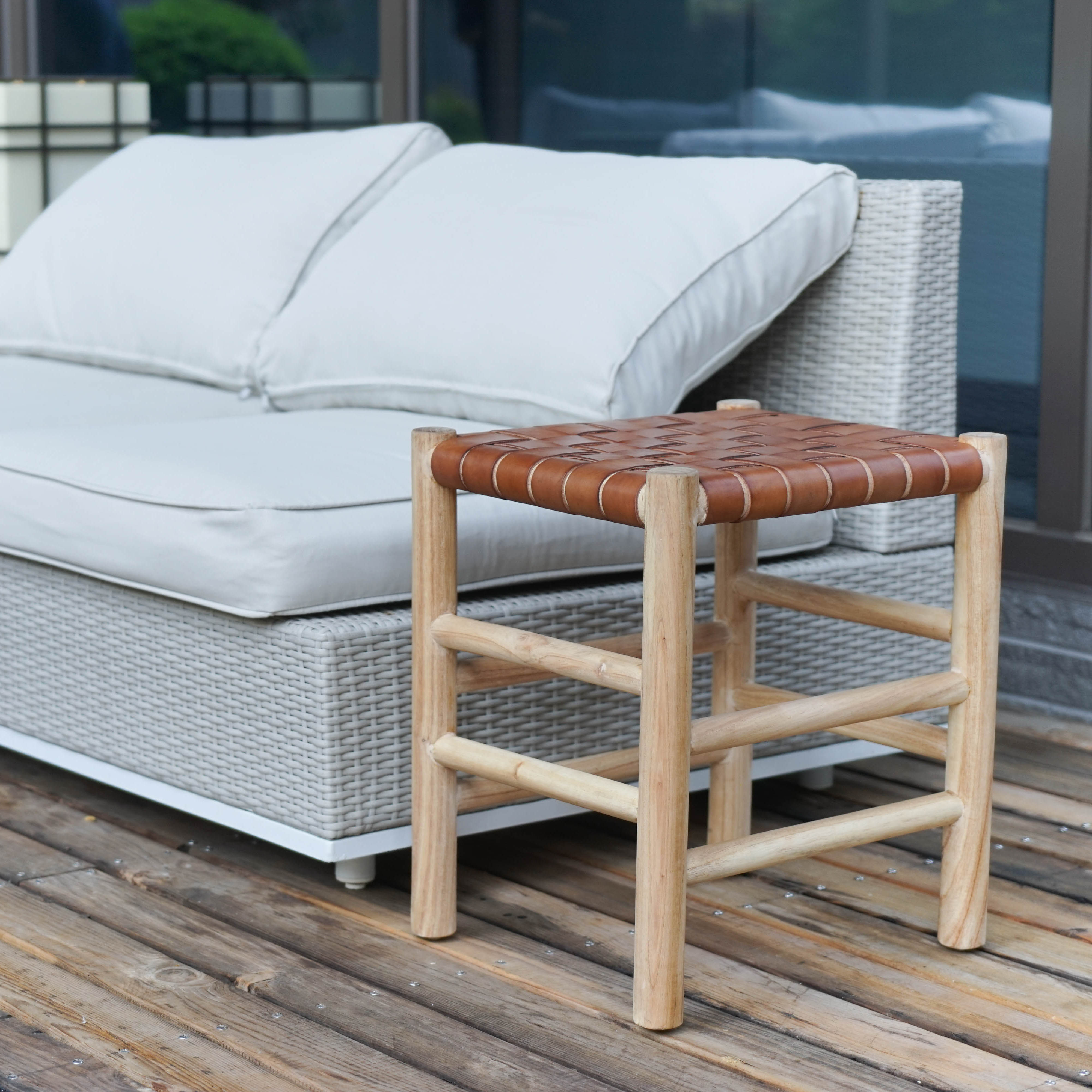 the mazay 丹麦设计经典 进口马鞍皮编制凳家具换鞋凳餐凳矮凳