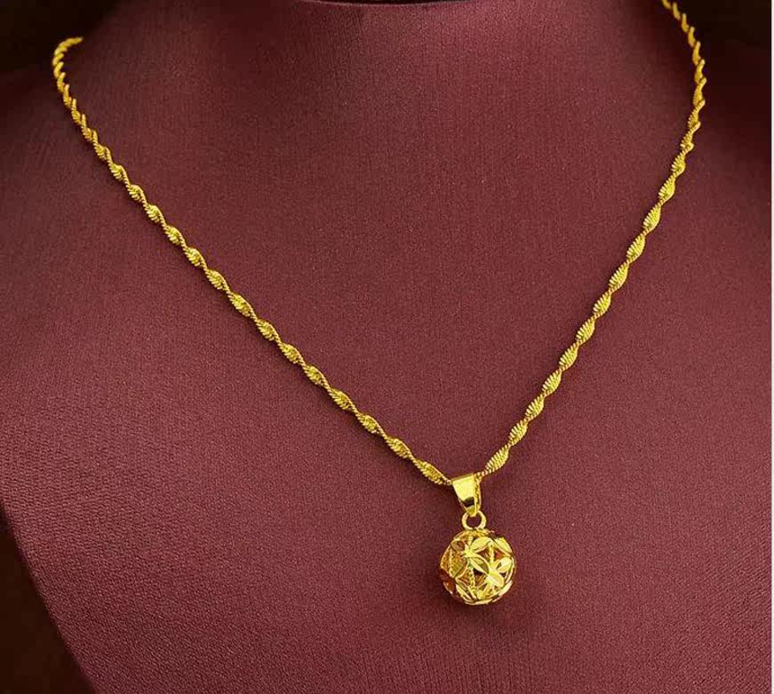 24k金项链女细_越南沙金项链女仿真久不掉色时尚24k镀金花朵吊坠黄金