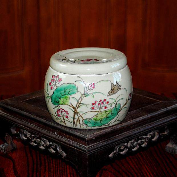 景德镇陶瓷仿古瓷手绘粉彩蛐蛐罐荷花莲花蟋蟀盆鸣虫爬虫用具叫罐