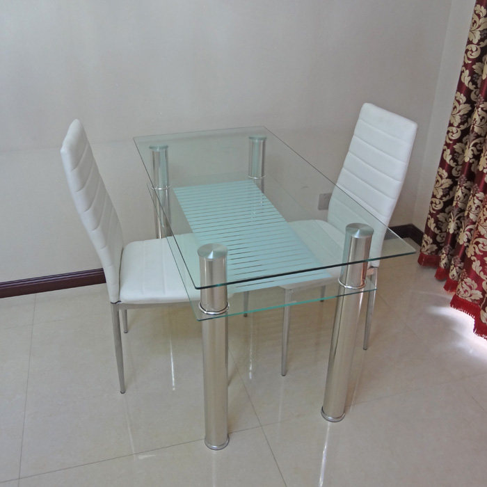 简约小户型餐桌椅_钢化玻璃餐桌双层桌子长方形洽谈桌现代简约餐桌椅
