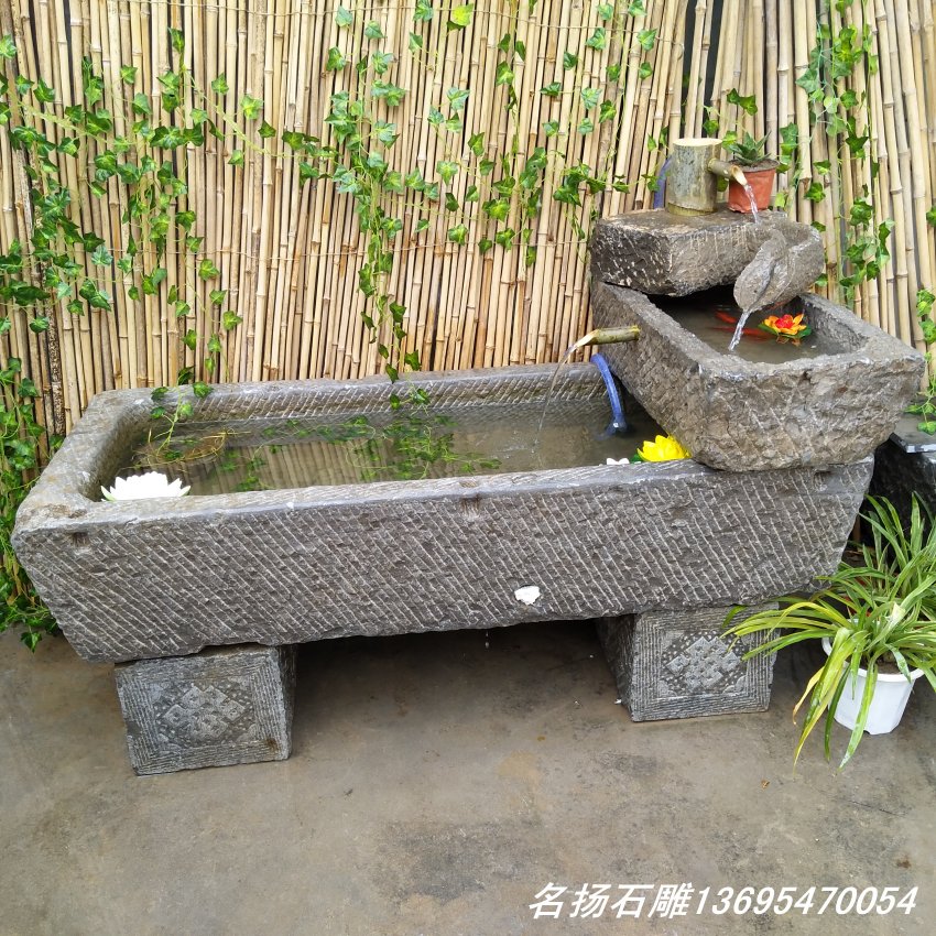 青石石槽鱼缸旧石槽花盆牛槽马槽养鱼老石槽流水庭院室内石槽景观