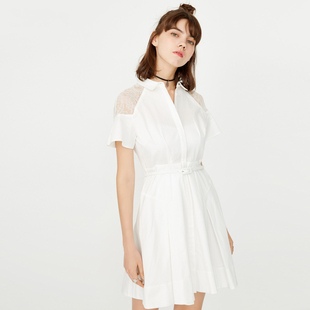 only新款蕾丝露肩白色短袖连衣裙女|117307522