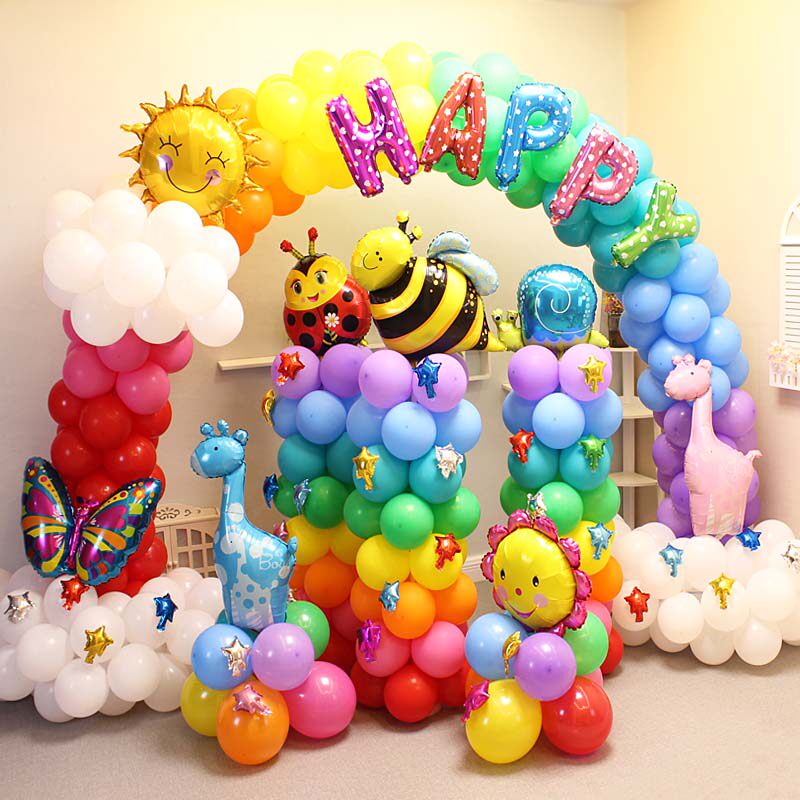 一折卡通气球立柱_生日装扮装饰铝膜卡通气球周岁儿童派对主题彩虹