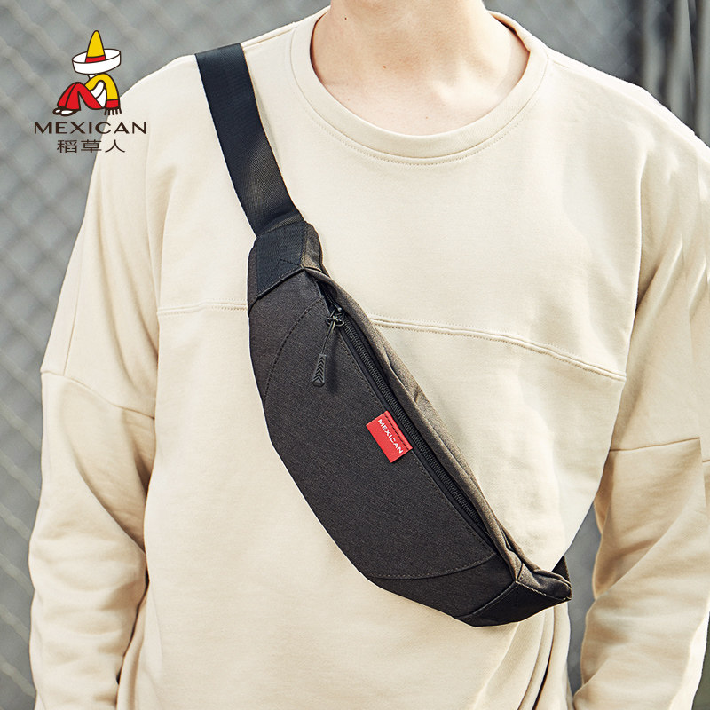 稻草人腰包男户外运动跑步手机包潮多功能休闲防水帆布斜挎包胸包