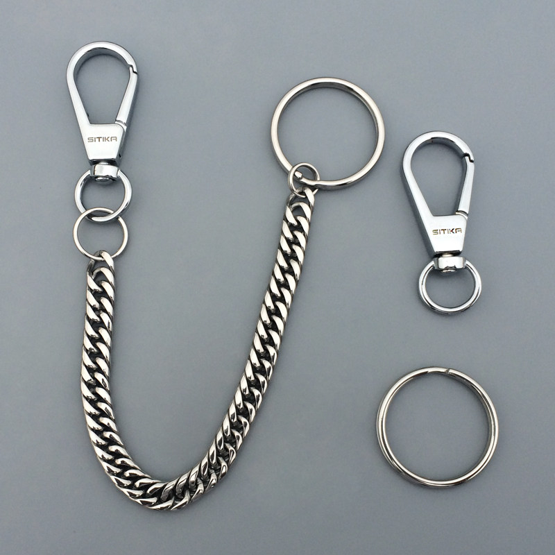 一折钥匙链男 腰挂长链_sitika斯缇卡正品不锈钢腰挂男士商务双织钥匙