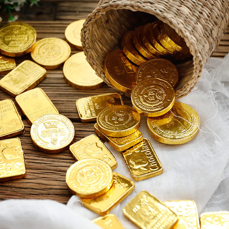 金币巧克力 福袋蛋糕装饰金元宝金块巧克力diy糖果 烘焙装饰100g