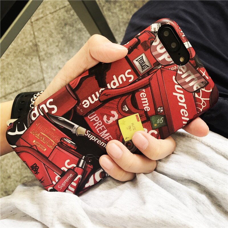 supreme喷钱枪iphone7/8plus手机壳6/6s潮牌个性创意保护套x外壳