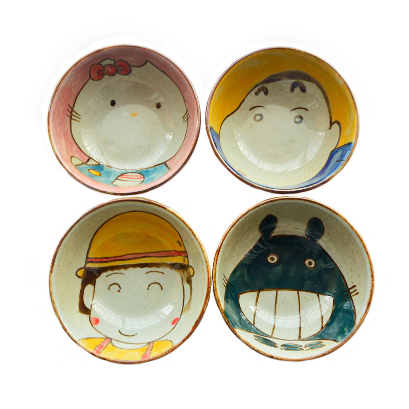 日式手工陶瓷大面碗 机器猫小丸子卡通釉下彩