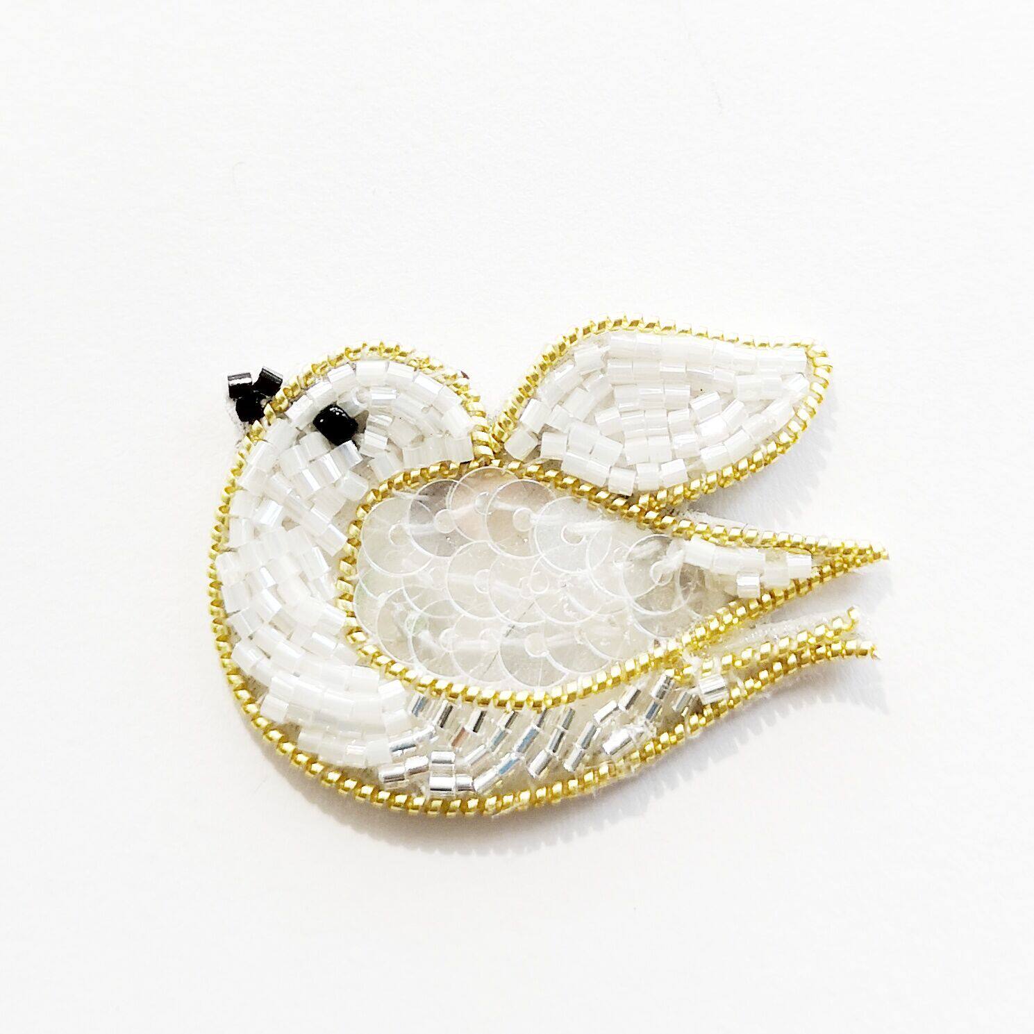 diy胸针材料包_法式刺绣珠绣印度丝项链小鸟白鸽可爱卡通胸针别针diy