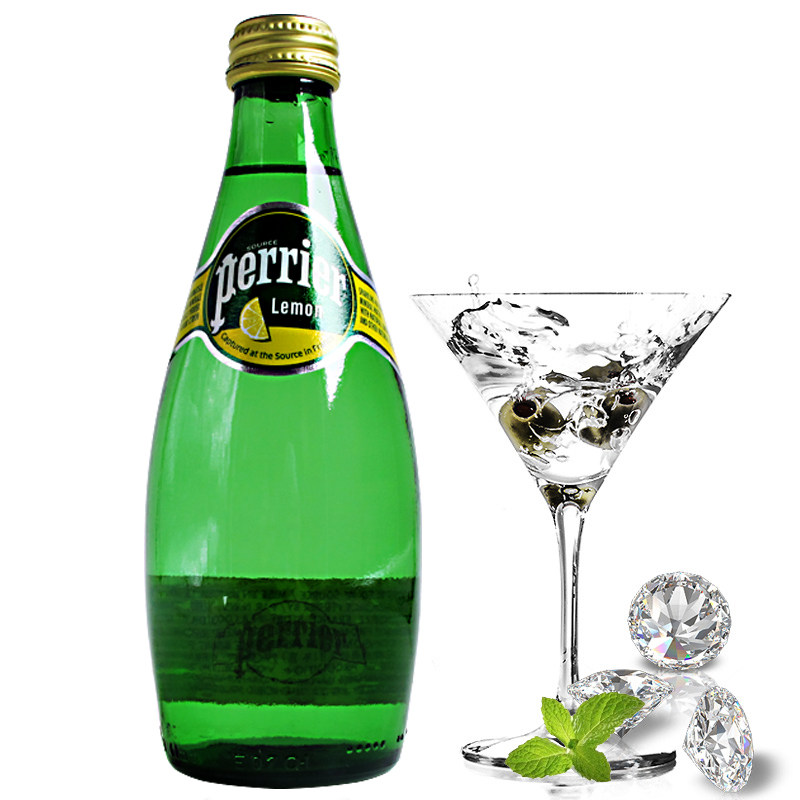 perrier法国苏打水含气天然矿泉水330ml*24瓶巴黎水柠檬味气泡水