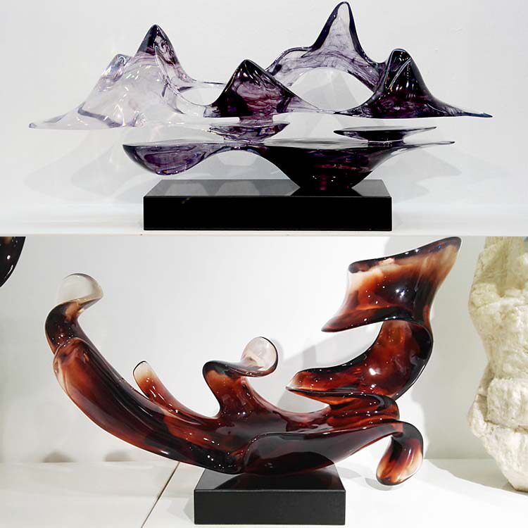 仿琉璃透明树脂雕塑摆件 售楼部新中式艺术品 抽象山水墨软装饰品